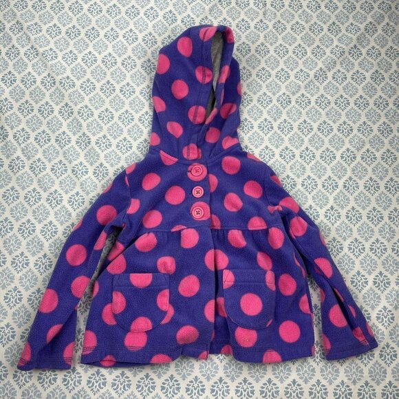 3/$15 Carters Purple And Pink Polka Dot Hooded Fleece Jacket toddlers - Picture 1 of 6